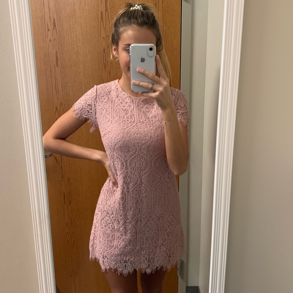 Pink lace shift dress